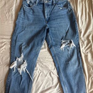 A&F Mom Jean (Curve Love) Distressed Blue Jeans